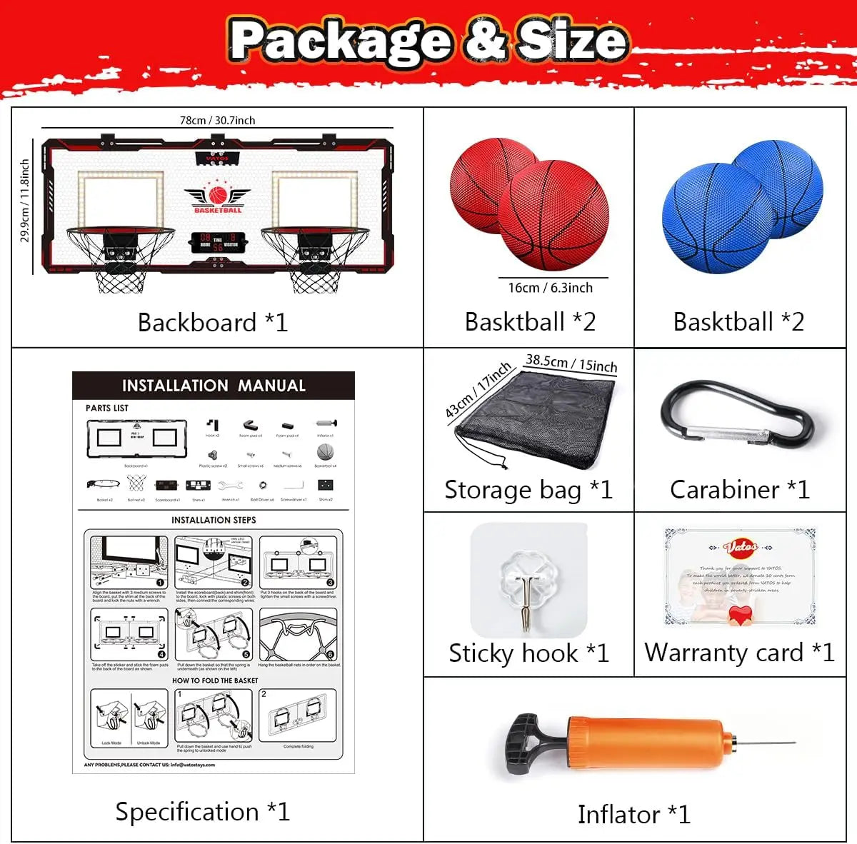 VATOS Electronic Basketball Hoop And Scoreboard Kids Gift