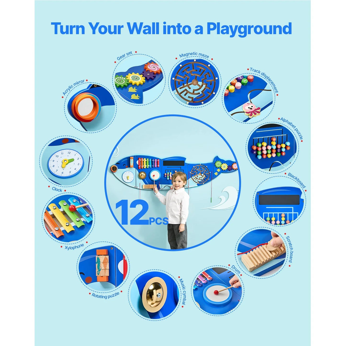SucceBuy Orca Kids Wall Busy Board 12 Activities Panels