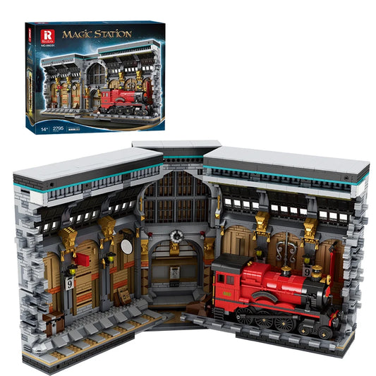 AMAZINGBLOKSC Train Station Magic Bookend Set With Light