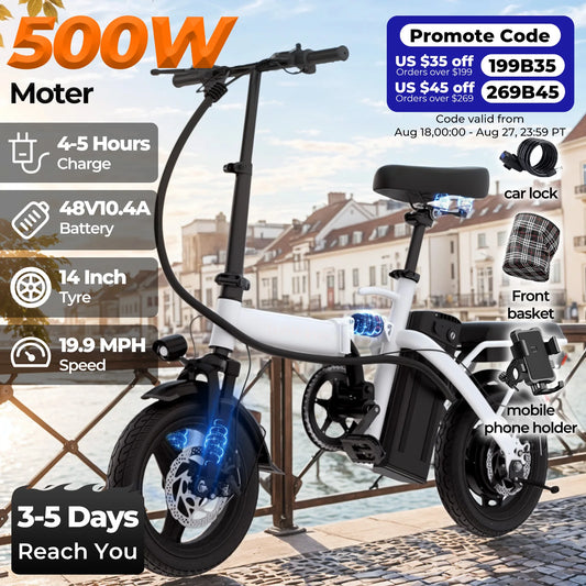 Lelekuaic Folding Electric Bike 500W Removable Battery