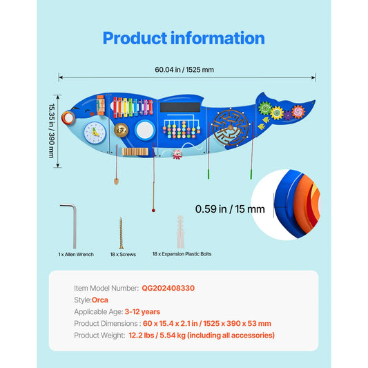 SucceBuy Orca Kids Wall Busy Board 12 Activities Panels