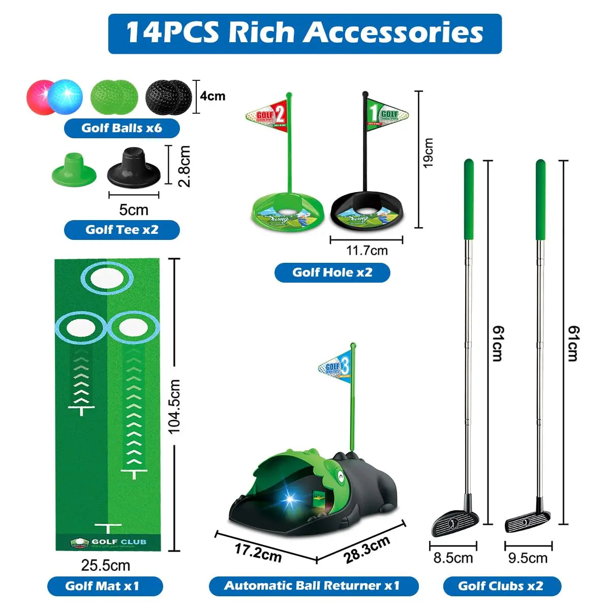 Terramus Kids Golf Club Set With LED Ball Returner