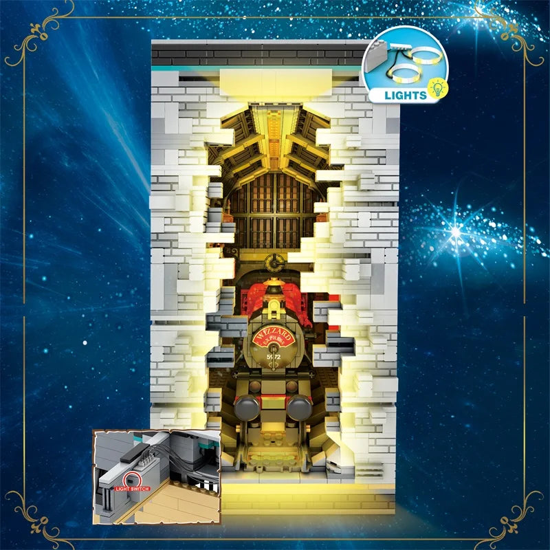 AMAZINGBLOKSC Train Station Magic Bookend Set With Light