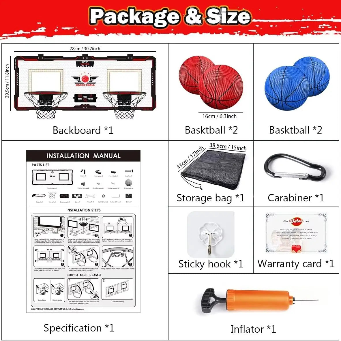 VATOS Electronic Basketball Hoop And Scoreboard Kids Gift