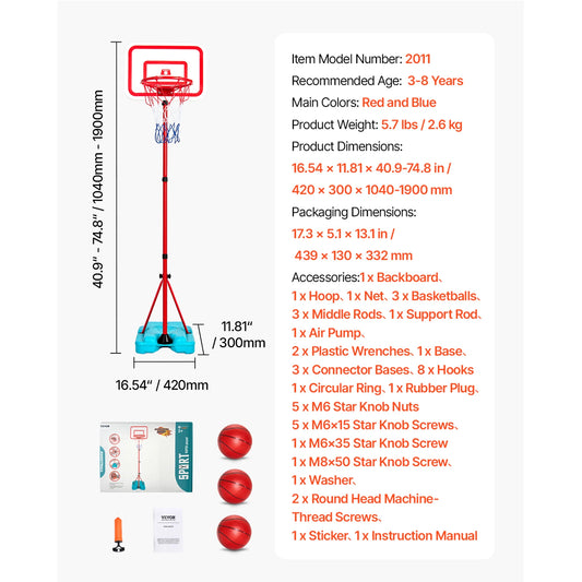 SucceBuy Toddler Adjustable Basketball Hoop for Kids