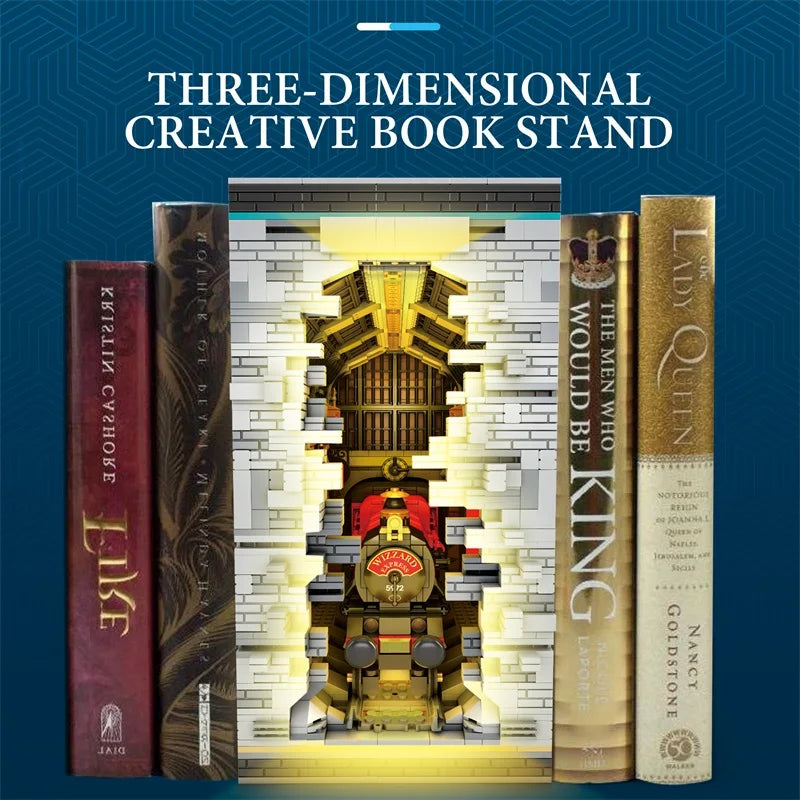 AMAZINGBLOKSC Train Station Magic Bookend Set With Light